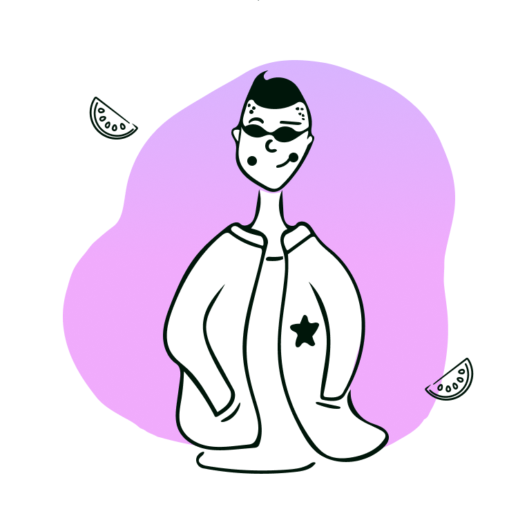 Vylo illustration, confident relaxed person in sunglasses