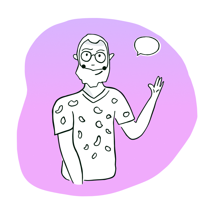 Vylo illustration, friendly waving figure